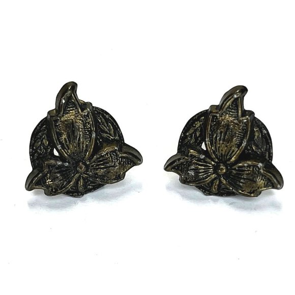 VTG 40's Art Nouveau Carved Floral Bow Earrings Fashion - Picture 1 of 5
